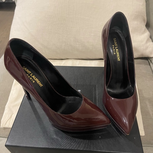 Saint Laurent Dark Burgundy Patent Heels - Picture 2 of 4